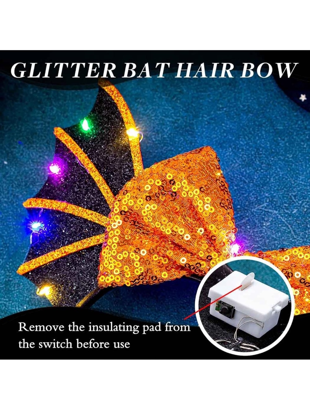 LED Halloween Hair bands Sequin Bow Headband Glow Orange - Picture 3 of 7